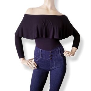 Mocking Jay Black Ruffle Off Shoulder Bodysuit